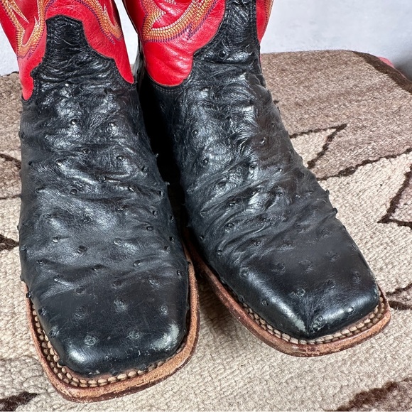 Justin Boots Red and Black ostrich square toe western cowgirl Cowboy Boots - Picture 11 of 13